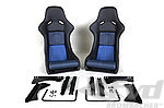 RS Replica Seat Set 964 / 993 - Leather - Blue / Blue Inserts -  Includes Adapters + Sliders