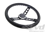 Steering Wheel 3-Spokes Ø 360mm - Black Alcantara - Black Spokes - Silver Horn Ring