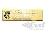 Ignition Timing Decal / Sticker 911 SC 1978-80