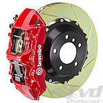 Sport Brake System -FRONT-BREMBO GT- 6 Piston -Slotted- Size 355x32mm-Check for PCCB, Caliper red