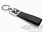 Porte-clé RS : Dragonne ouverture porte cuir noir avec surpiqûres rouge