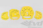 Jeu fonds de compteurs jaune racing 991.2 GTS PDK, MPH 200, Fahrenheit avec logo GTS éclairé