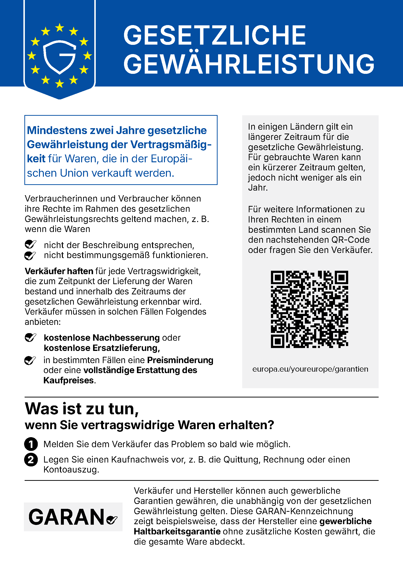 Harmonisierte EU-Mitteilung zur gesetzlichen Gewährleistung. Der vollständige Wortlaut steht unter „Text der Mitteilung“.