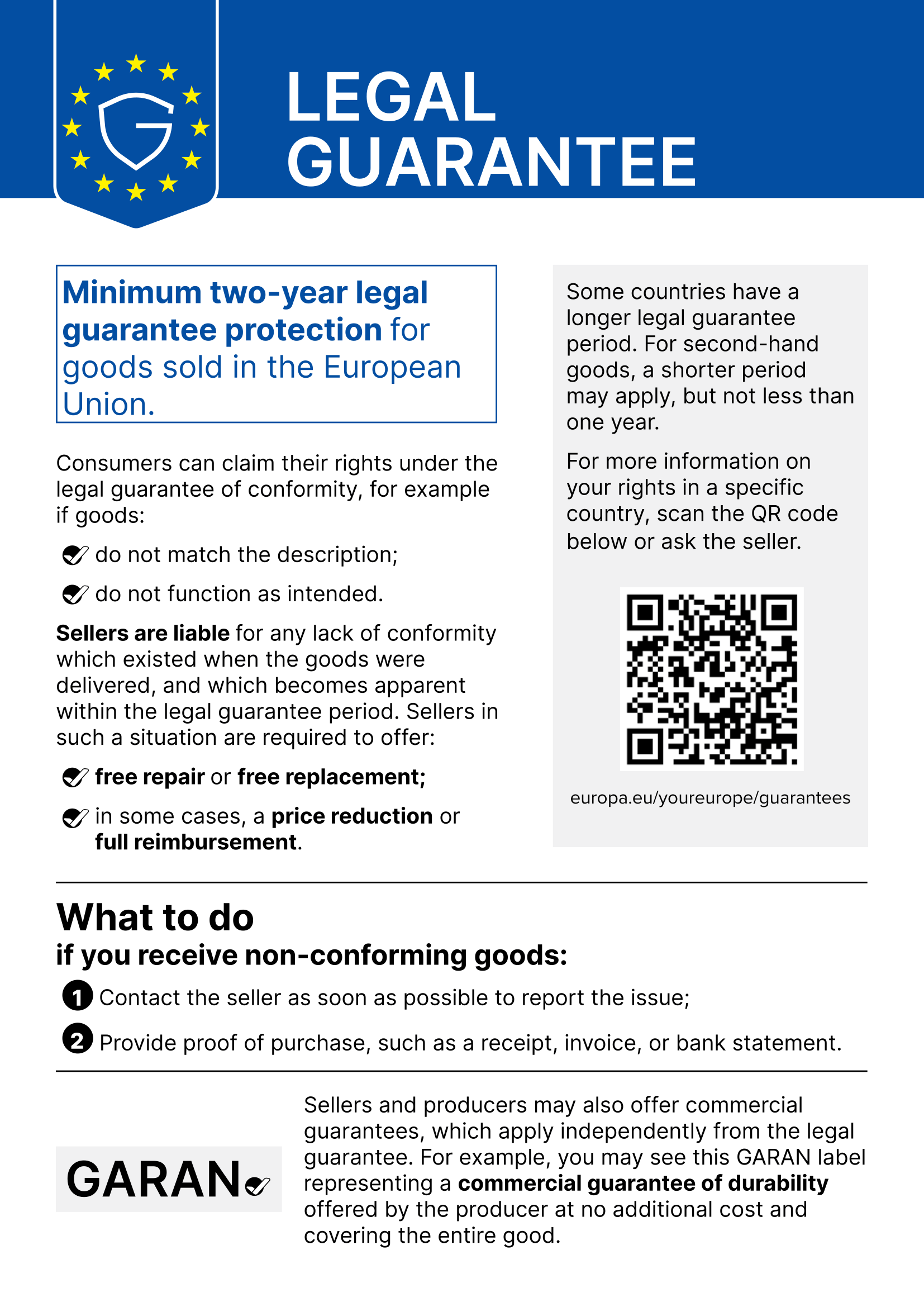 Harmonised EU notice on the legal guarantee. The full wording is available under “Text of the notice”.
