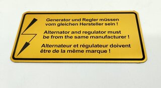 Klebeschild Drehstromgenerator/Regler
