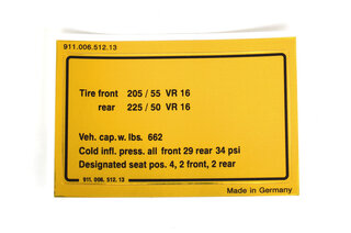 Sticker tyre pressure ( 6+7x16) 911SC 1981-83