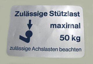 Klebeschild Stützlast