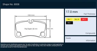 Jeu Pagid jaune racing AR 997GT3+ turbo  (17,5mm)