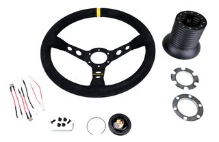 Lenkrad MOMO Wildleder schwarz (ohne TÜV), incl Rückrüstadapter und Hupenknopf