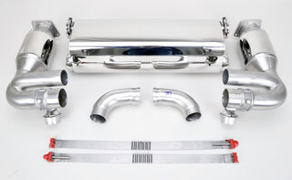 Silencieux sport "Brombacher" 997.2 turbo, à clapets avec cata.sport 200 cellules (export) inox
