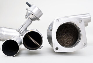 Silencieux sport "Brombacher" 997.2 turbo, à clapets avec cata.sport 200 cellules (export) inox