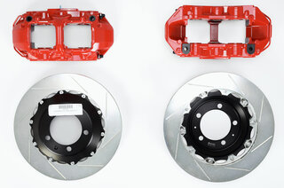 Brembo-Sport System GT (6-Kolben) 355x32mm, VA geschlitzte Scheiben, Bremssattel rot