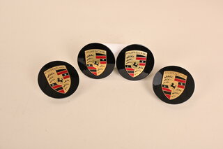 Center cap set (set of 4) black crest coloured for Wheel-and-tyre set 20-Zoll Sort Classic II