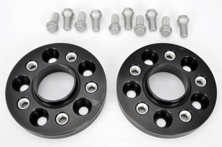 Elargisseur 22mm alu anodisé noir fixe (2pièce) avec vis de roue noires, Macan