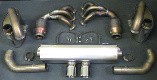 Exhaust System Race 991 GT3  "Brombacher" 90mm Tips, 200 CPSI, w/ Side Muffler & Side muffler bypass