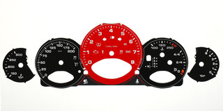 Zifferblatt Schwarz 997-2 GTS PDK mph, Drehzahlmesser in Indischrot mit GTS Logo 200mph