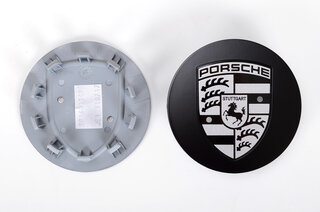 Nabendeckel - Satz ( 4 Stück) schwarz seidenglanz, Wappen schwarz-weiss