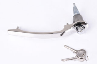 Door handle left with lock ylinder and key, chrome ( 63-67 )