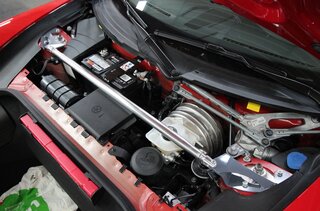 Front Strut Brace 991.1/ 991.2/ GT3 RS - Aluminum - Black Mounting Brackets + Silver Bar