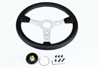 Volant Momo Prototipo 370mm cuir noir sans ABE, branches argent