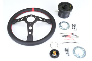 GT Steering Wheel Kit - Black Leather - Red Indicator + Red Stiching - ø 350 mm - For Models With AB