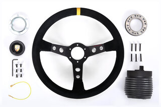 GT Race Steering Wheel - Black Suede - Yellow Indicator - ø 350 mm - For Cars Without AB