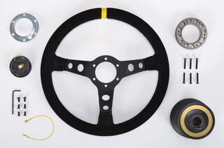 GT Race Steering Wheel - Black Suede - Yellow Indicator - ø 350 mm - For Cars Without AB