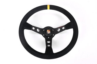 GT Race Steering Wheel - Black Suede - Yellow Indicator - ø 350 mm - For Cars Without AB