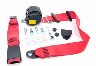 Seat Belt 911 - Front - Red - 3 Point with 30cm Buckle + Installation Kit - German Aftermarket