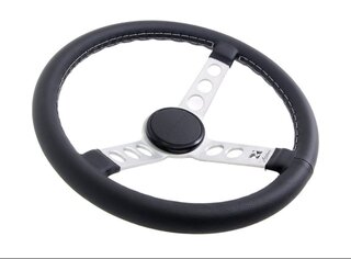Rennline Steering Wheel - Black Leather - Black Horn Ring - Silver Spokes - Ø 360 mm