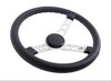 Rennline Steering Wheel - Black Leather - Black Horn Ring - Silver Spokes - Ø 360 mm