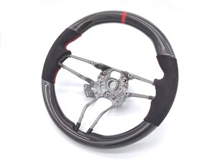 Lenkrad 3-Speichen Ø 350mm - Sichtcarbon - Alcantara - Rote Naht - 12Uhr Markierung Rot
