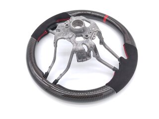 Lenkrad 3-Speichen Ø 350mm - Sichtcarbon - Alcantara - Rote Naht - 12Uhr Markierung Rot