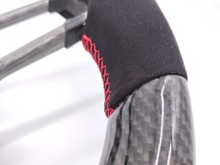 Lenkrad 3-Speichen Ø 350mm - Sichtcarbon - Alcantara - Rote Naht - 12Uhr Markierung Rot