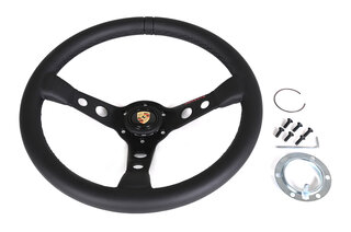 GT Race Steering Wheel - Black Leather - Black Indicator & Stiching - ø 350 mm - Without Hub