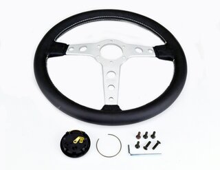 MOMO Steering Wheel - Prototipo - Black Leather - Silver Spokes - 370 mm - 6 x 70 mm Bolt Pattern