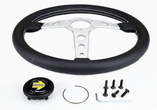 MOMO Steering Wheel - Prototipo - Black Leather - Silver Spokes - 370 mm - 6 x 70 mm Bolt Pattern