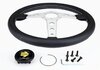 MOMO Steering Wheel - Prototipo - Black Leather - Silver Spokes - 370 mm - 6 x 70 mm Bolt Pattern