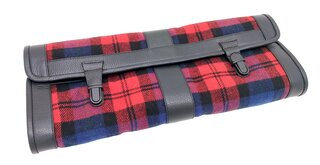 Classic Porsche Tool Bag | Black Leather & Red + Blue Tartan (Plaid) | Without Tools