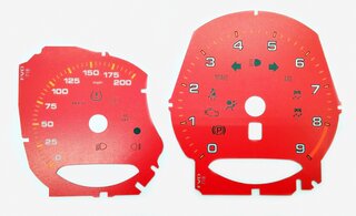 Instrument Face Set 718 Cayman GT4 - Guards Red - Manual - MPH - 200 MPH - Orange Tick Marks - Logo