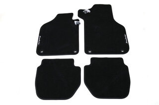 Jeu de tapis 4 pièces, 911 / 930 - velours noir - bordures cuir noir - logo Brombacher