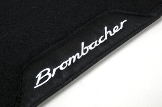 Jeu de tapis 4 pièces, 911 / 930 - velours noir - bordures cuir noir - logo Brombacher
