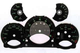 Zifferblattsatz Schwarz 997-2 PDK km/h, mit mintgrünen Ziffern - " F-Modell Look "