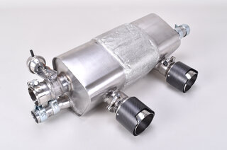 Klappen-Abgasanlage "Brombacher" 991.2, 200 Zellen HD Kats, Carbon-Blenden (nur PSE)