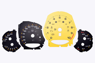 Jeu de cadrans noir/DZM en Racing Yellow 991.2 GT3 switch mp/h avec tableau de bord rouge/orange/ja