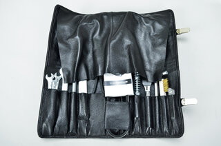 Werkzeugtasche "Pepita Muster Schwarz/Weiß" - Schwarzes Leder - mit Werkzeug