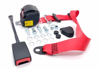 Seat Belt 964 / 993 - Front - Red - With 30cm Buckle + Installation Kit - German Aftermarket