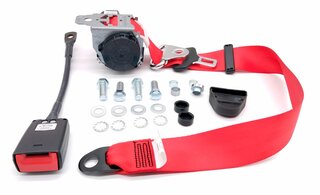 Seat Belt 964 / 993 - Front - Red - With 30cm Buckle + Installation Kit - German Aftermarket