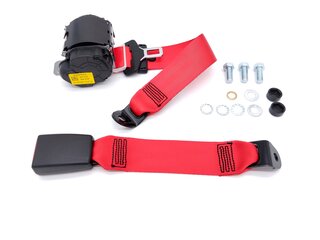 Seat Belt 911 - Rear - Red - 3 Point with 30cm Buckle + Installation Kit - German Aftermarket