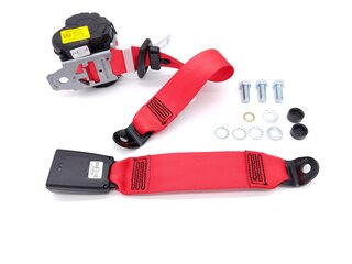 Seat Belt 911 - Rear - Red - 3 Point with 30cm Buckle + Installation Kit - German Aftermarket